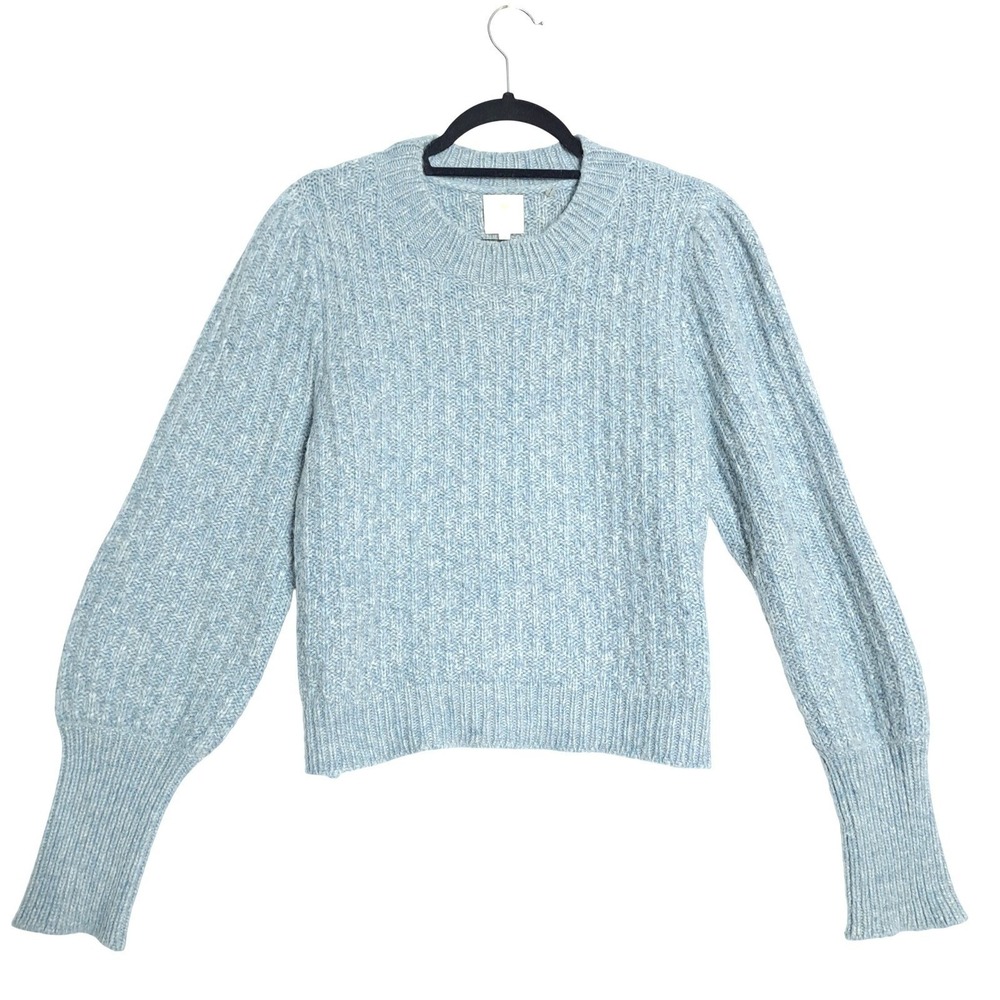 The Westside Baby Alpaca Sweater Womens M Blue Ribbed Knit Puff Sleeve Cozy Soft - Picture 3 of 11